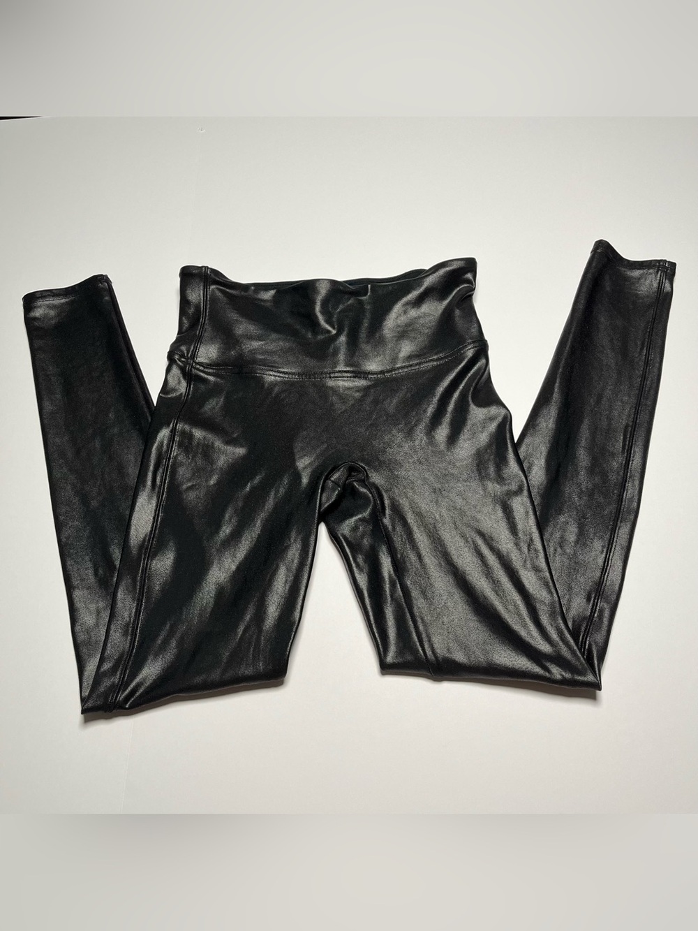 SPANX Faux Leather Leggings By Sara Blakely High Rise Black Skinny Size Medium